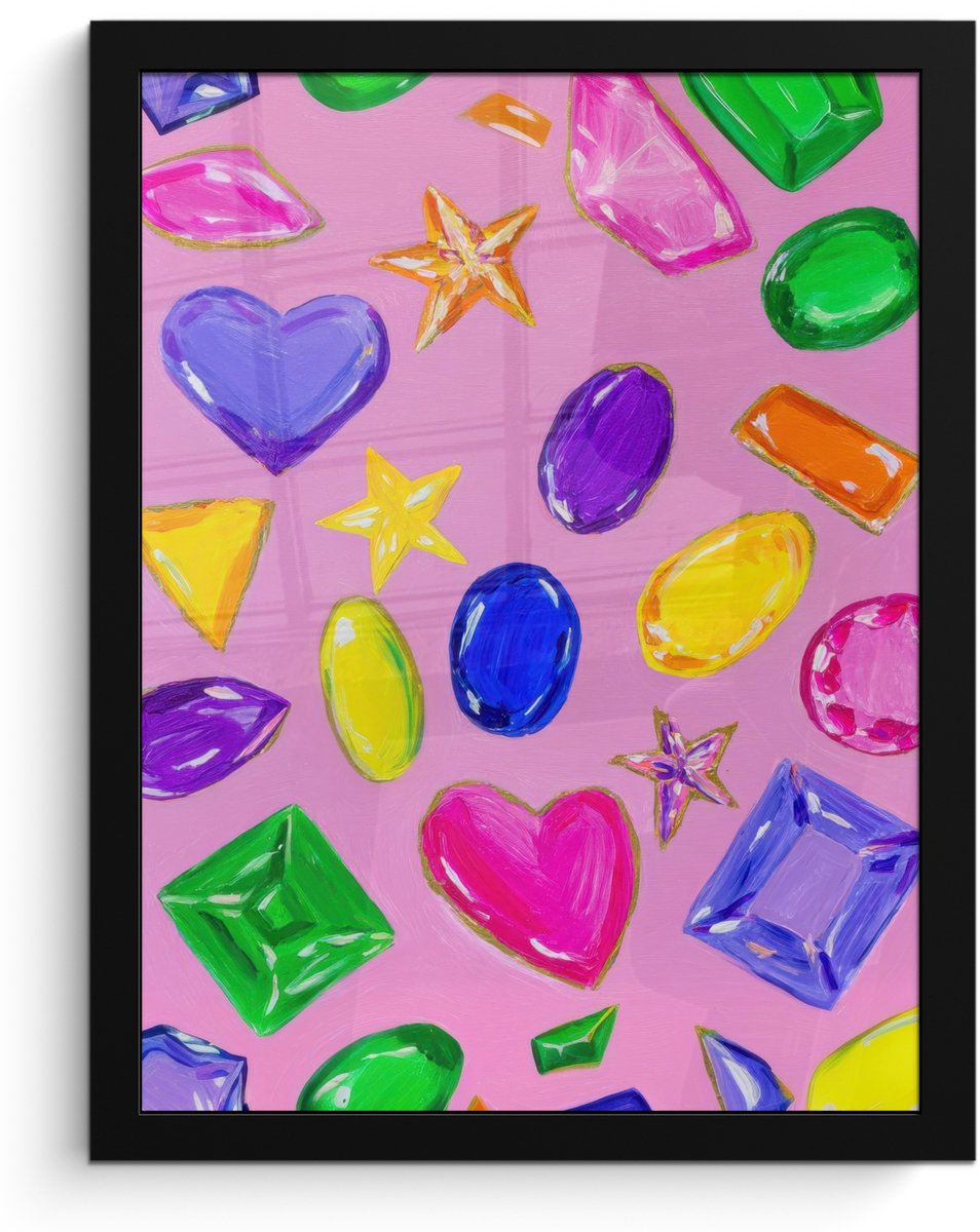 FrameYourWall Poster in lijst - Fotolijst 30x40 cm - Posters - Edelstenen - Vormen - Hartje - Kleurrijk - Posterlijst zwart - Decoratie - Wanddecoratie woonkamer - Muurdecoratie slaapkamer Vormen - Kleurrijk