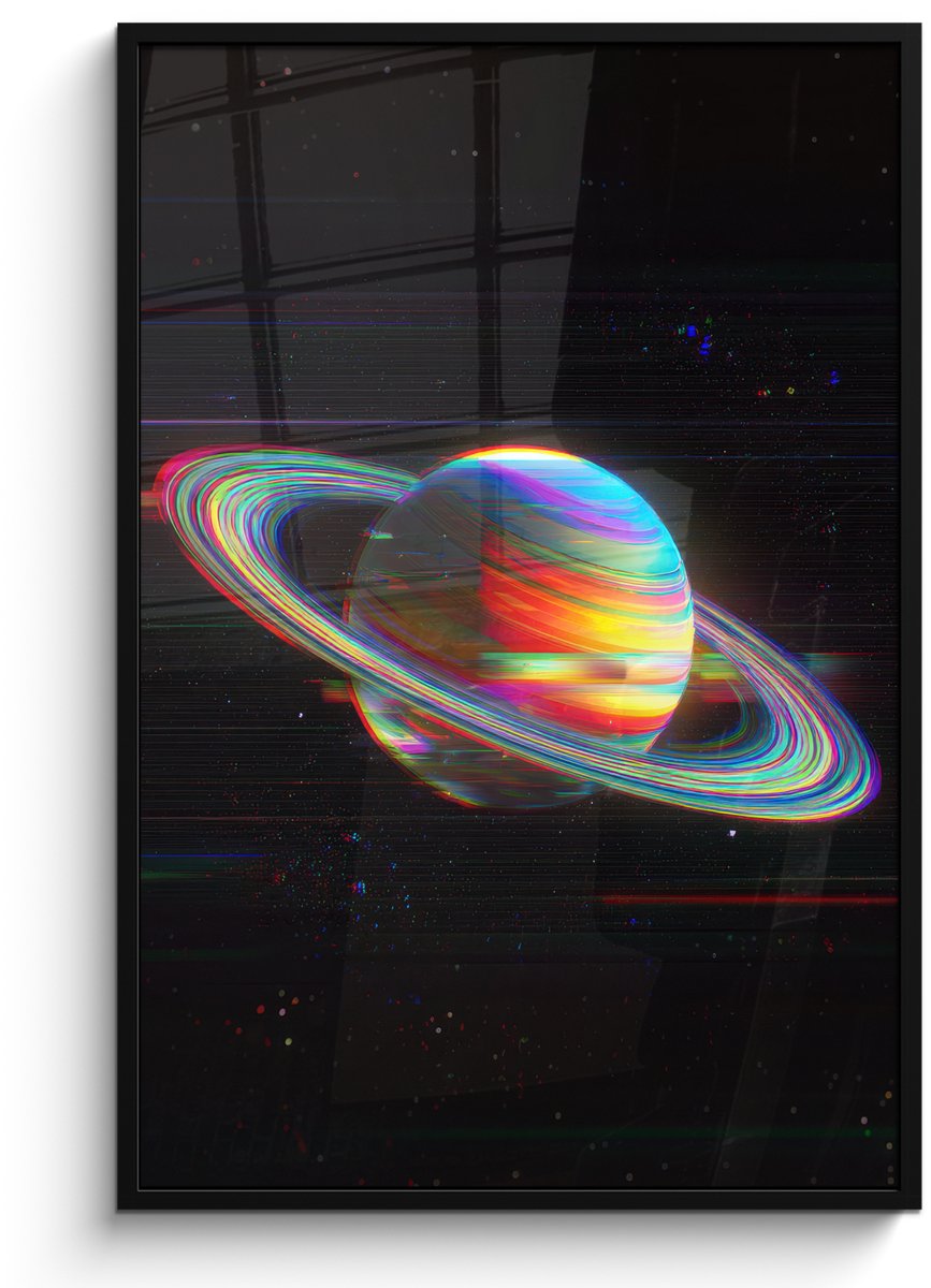 FrameYourWall Poster in lijst - Fotolijst 80x120 cm - Posters - Planeet - Cirkel - Kleurrijk - Posterlijst zwart - Decoratie - Wanddecoratie woonkamer - Muurdecoratie slaapkamer