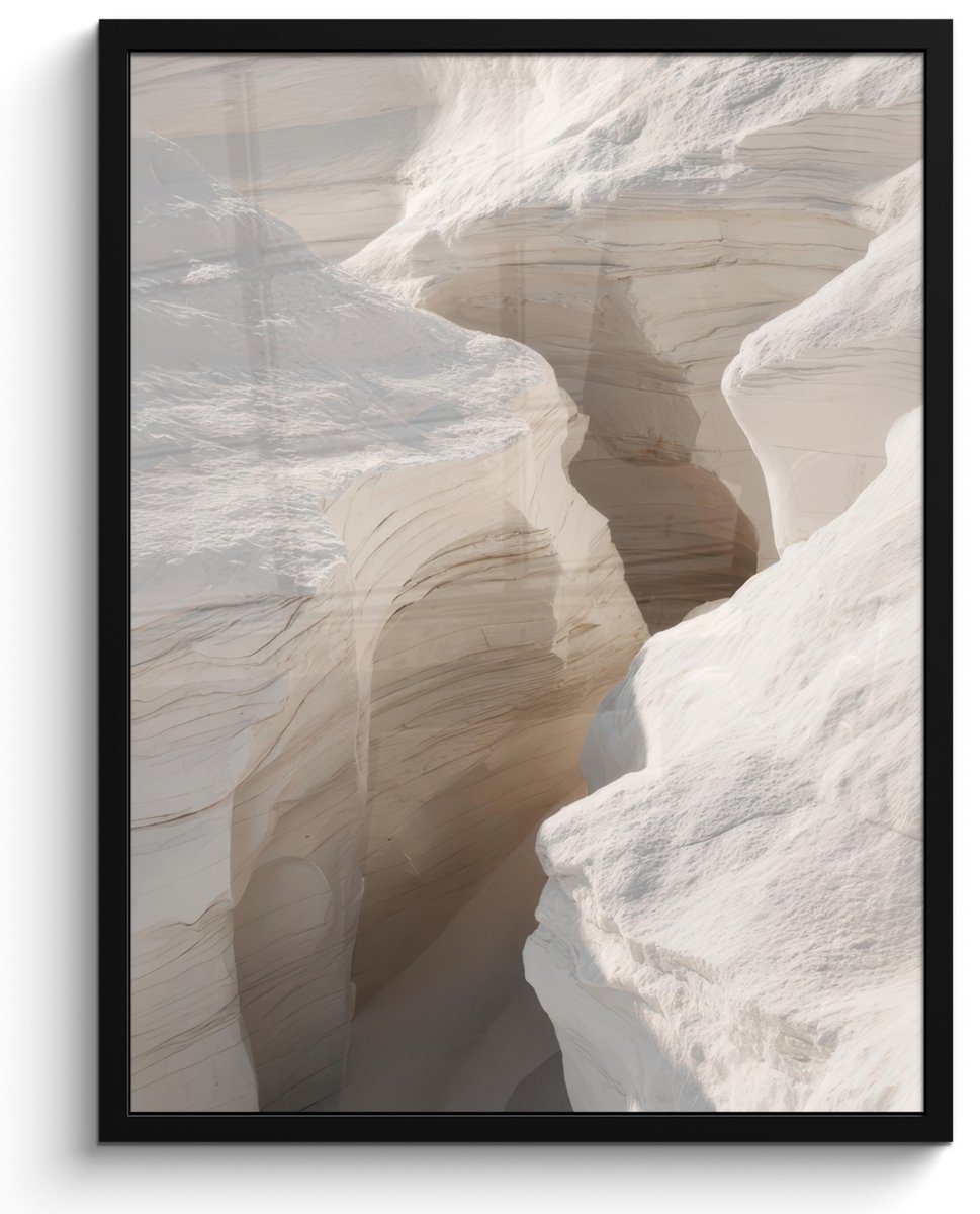 FrameYourWall Poster in lijst - Fotolijst 60x80 cm - Posters - Kloof - Wit - Sneeuw - Posterlijst zwart - Decoratie - Wanddecoratie woonkamer - Muurdecoratie slaapkamer