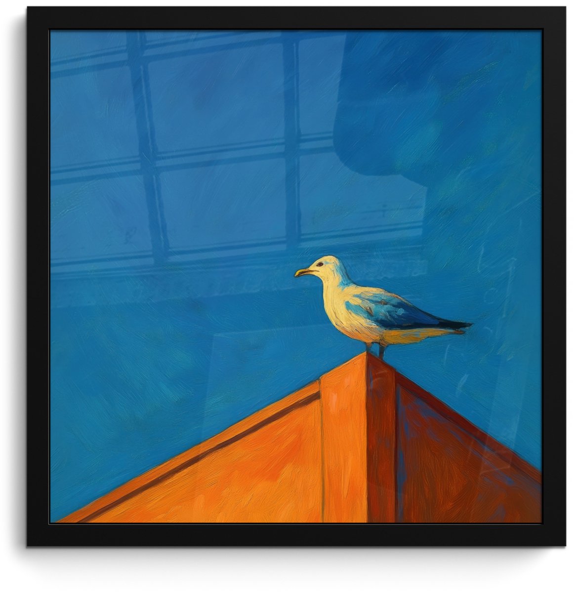 FrameYourWall Poster in lijst - Fotolijst 40x40 cm - Posters - Meeuw - Gebouw - Lucht - Geschilderd - Posterlijst zwart - Decoratie - Wanddecoratie woonkamer - Muurdecoratie slaapkamer