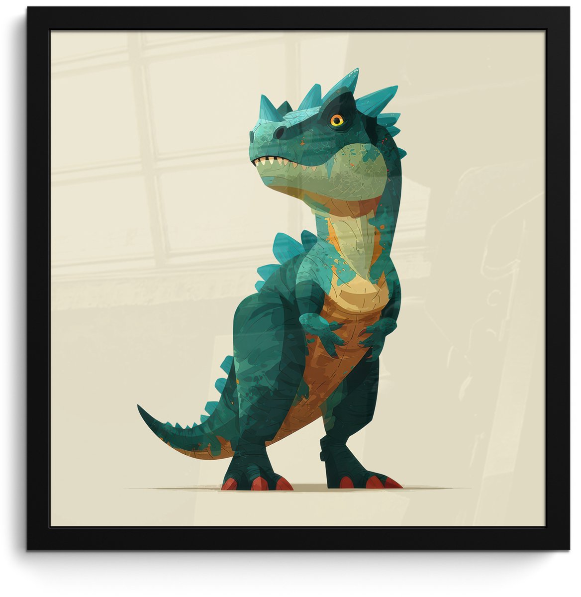 FrameYourWall Poster in lijst - Fotolijst 40x40 cm - Posters - Stekels - Dino - Blauw - Gespierd - Posterlijst zwart - Decoratie - Wanddecoratie woonkamer - Muurdecoratie slaapkamer