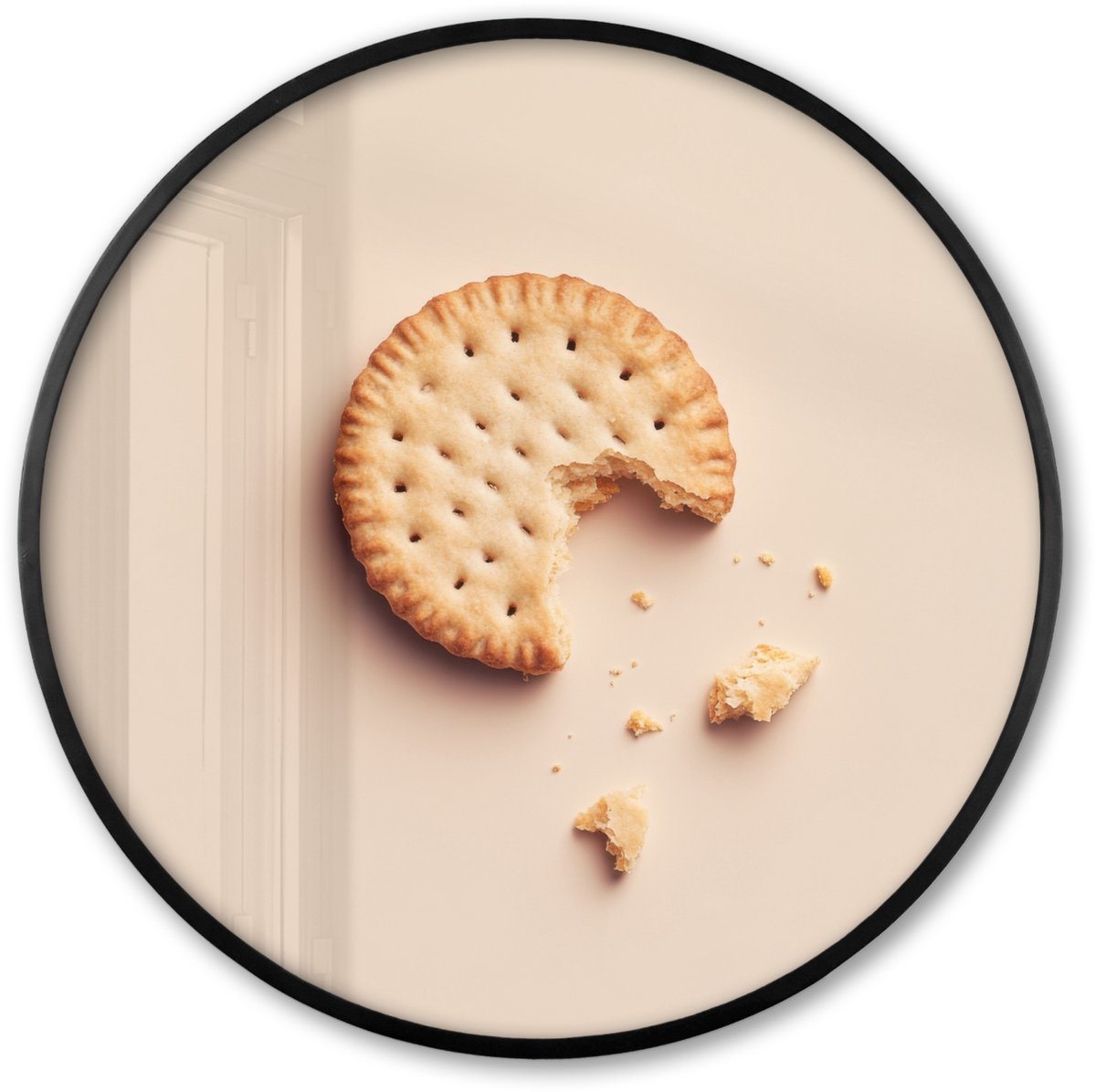 FrameYourWall Poster in lijst Rond - Fotolijst 80x80 cm - Posters - Koekje - Kruimels - beige - Ronde posterlijst zwart - Decoratie - Wanddecoratie woonkamer - Muurdecoratie slaapkamer