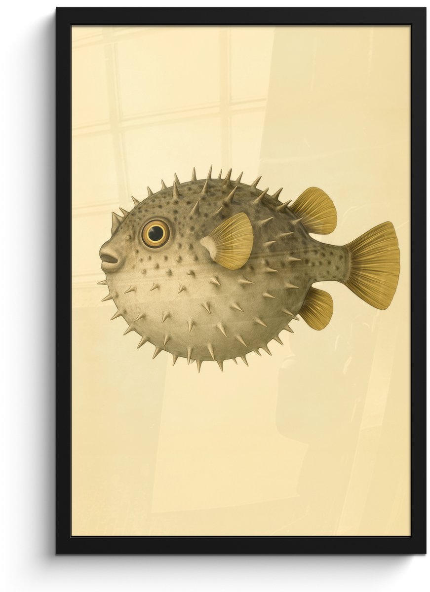 FrameYourWall Poster in lijst - Fotolijst 40x60 cm - Posters - Stekels - Vis - Opgeblazen - Bruin - Posterlijst zwart - Decoratie - Wanddecoratie woonkamer - Muurdecoratie slaapkamer