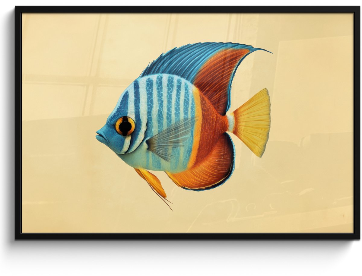 FrameYourWall Poster in lijst - Fotolijst 120x80 cm - Posters - Vis - Vinnen - Blauw - Ogen - Posterlijst zwart - Decoratie - Wanddecoratie woonkamer - Muurdecoratie slaapkamer