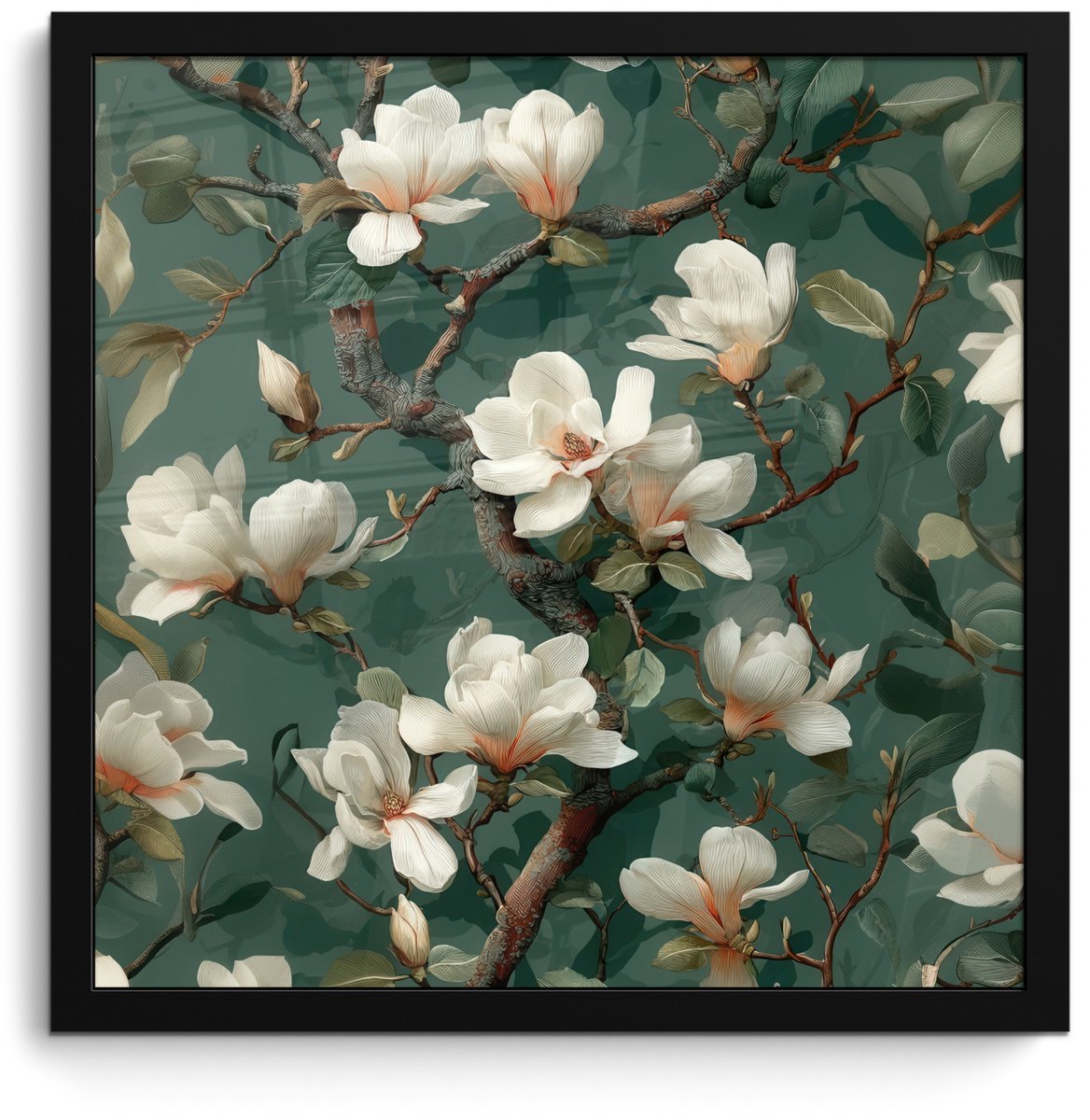 FrameYourWall Poster in lijst - Fotolijst 40x40 cm - Posters - Bloemen - Takken - Wit - Klassiek - Posterlijst zwart - Decoratie - Wanddecoratie woonkamer - Muurdecoratie slaapkamer