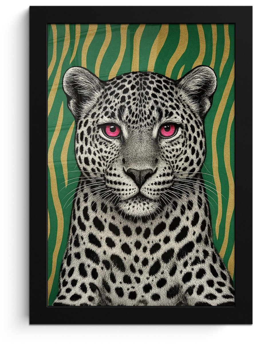 FrameYourWall Poster in lijst - Fotolijst 20x30 cm - Posters - Panter - Zebrapatroon - Groen - Posterlijst zwart - Decoratie - Wanddecoratie woonkamer - Muurdecoratie slaapkamer