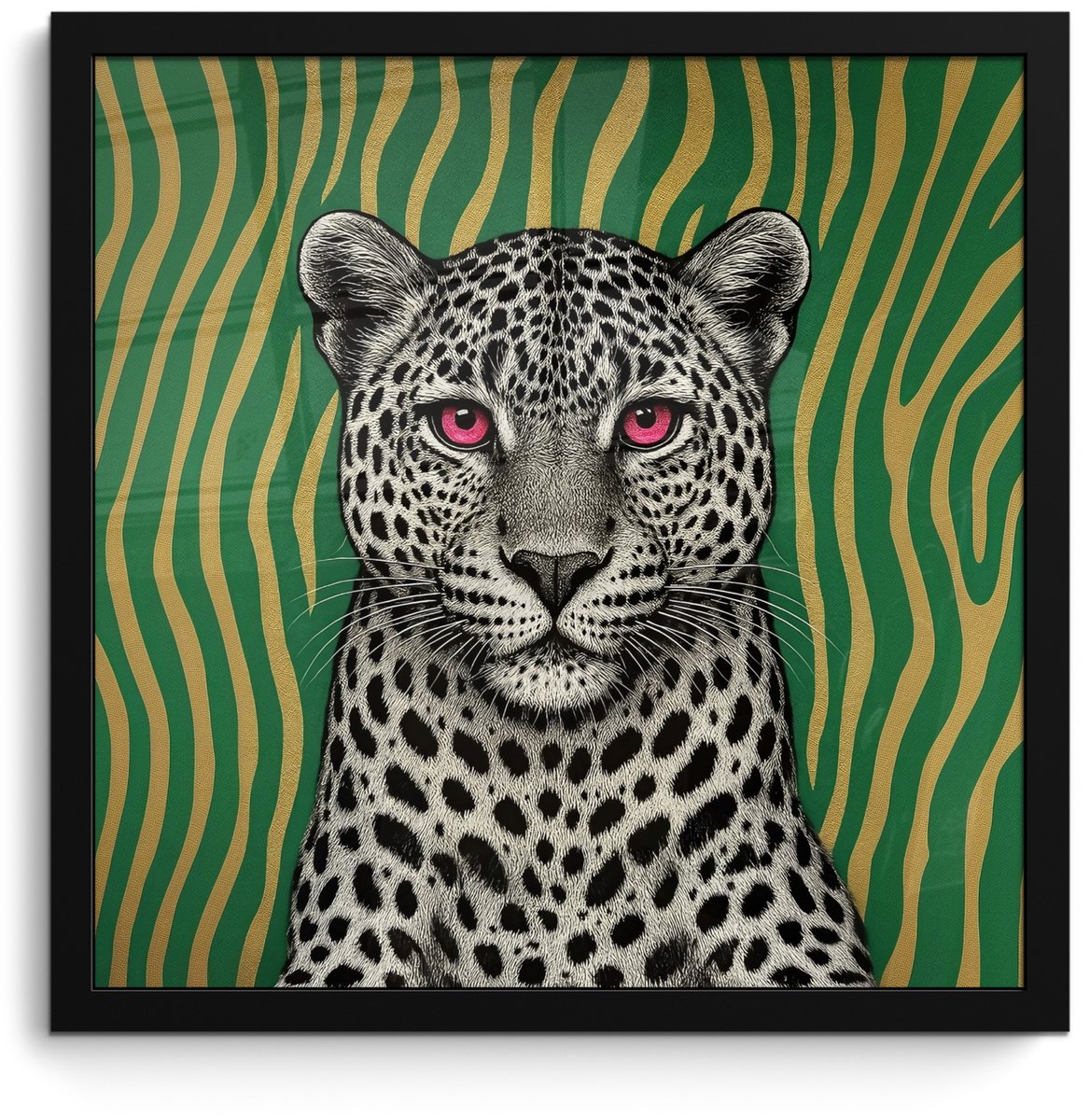 FrameYourWall Poster in lijst - Fotolijst 40x40 cm - Posters - Panter - Zebrapatroon - Groen - Posterlijst zwart - Decoratie - Wanddecoratie woonkamer - Muurdecoratie slaapkamer