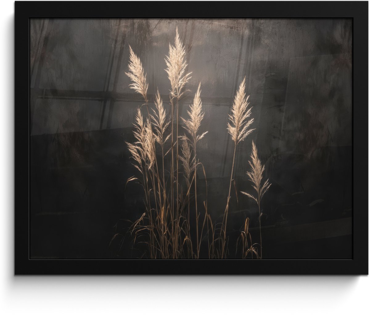 FrameYourWall Poster in lijst - Fotolijst 40x30 cm - Posters - Siergras - Pluimen - Verlichting - Zwart - Posterlijst zwart - Decoratie - Wanddecoratie woonkamer - Muurdecoratie slaapkamer