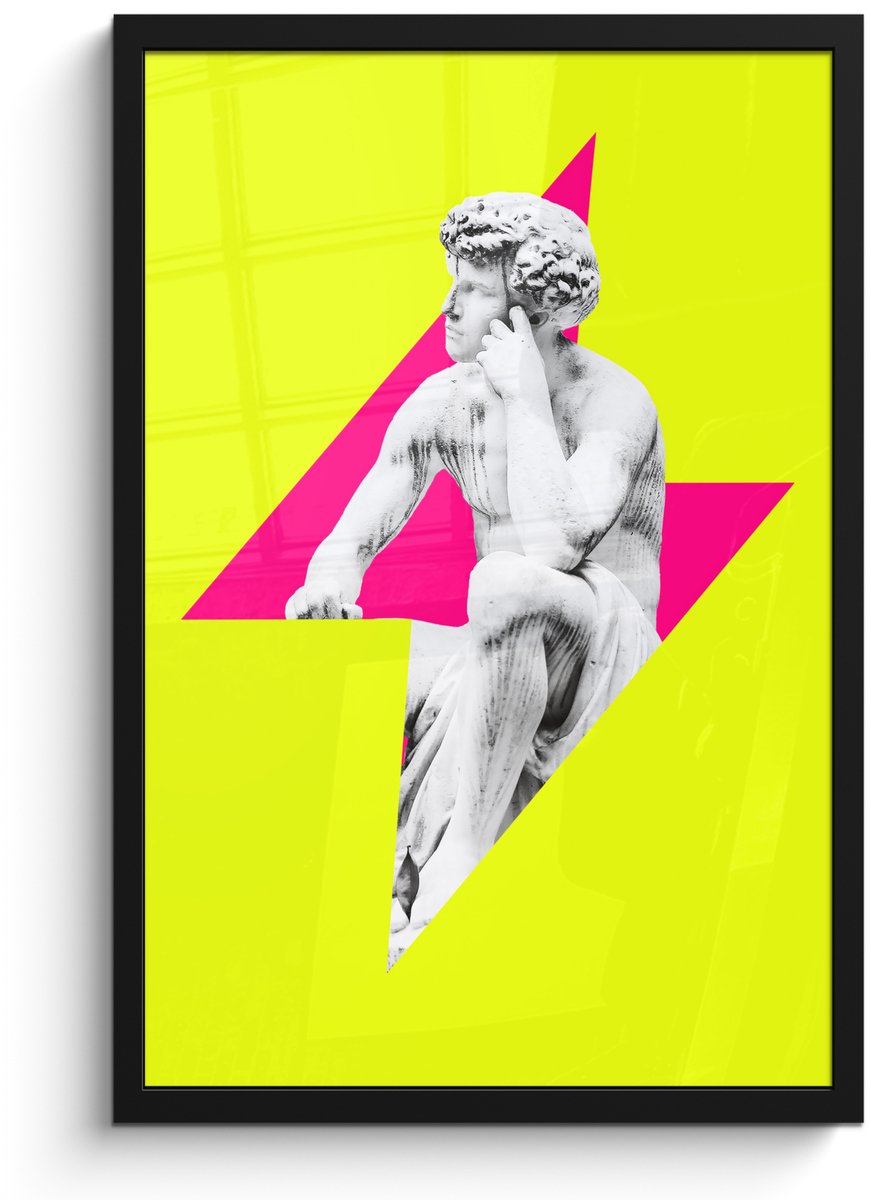 FrameYourWall Poster in lijst - Fotolijst 40x60 cm - Posters - Beeld - Man - Bliksemschicht - Geel - Posterlijst zwart - Decoratie - Wanddecoratie woonkamer - Muurdecoratie slaapkamer