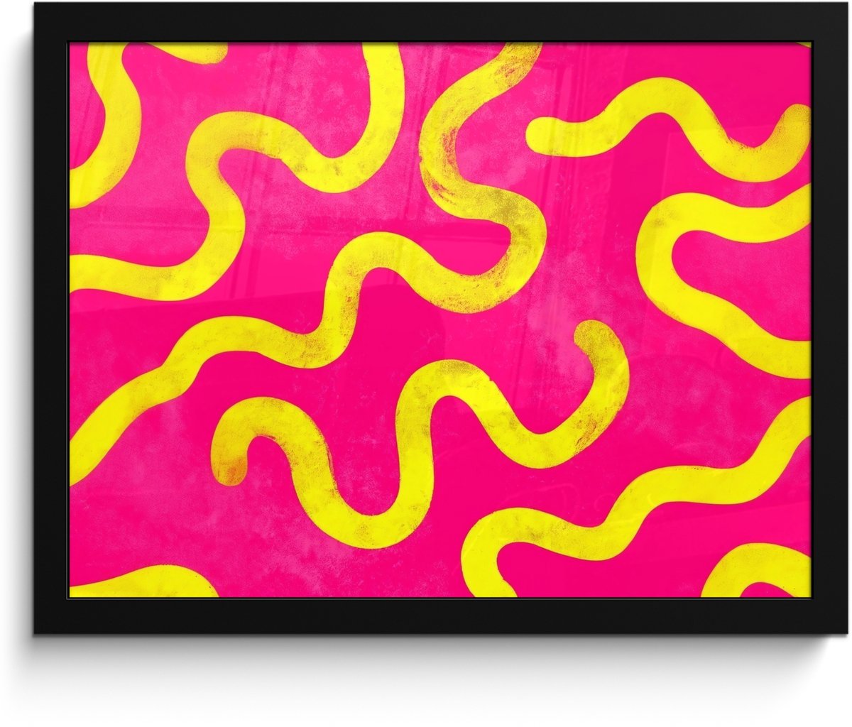 FrameYourWall Poster in lijst - Fotolijst 40x30 cm - Posters - Lijn - Geel - Abstract - Posterlijst zwart - Decoratie - Wanddecoratie woonkamer - Muurdecoratie slaapkamer Lijnen - Abstract