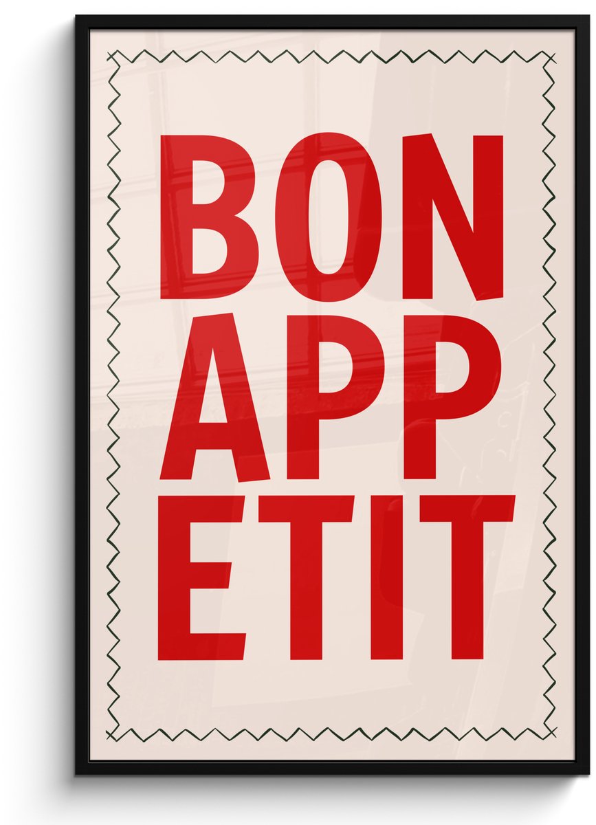 FrameYourWall Poster in lijst - Fotolijst 80x120 cm - Posters - Blokletters - Rood - Kartelrand - Posterlijst zwart - Decoratie - Wanddecoratie woonkamer - Muurdecoratie slaapkamer Blokletters - Bonappetit