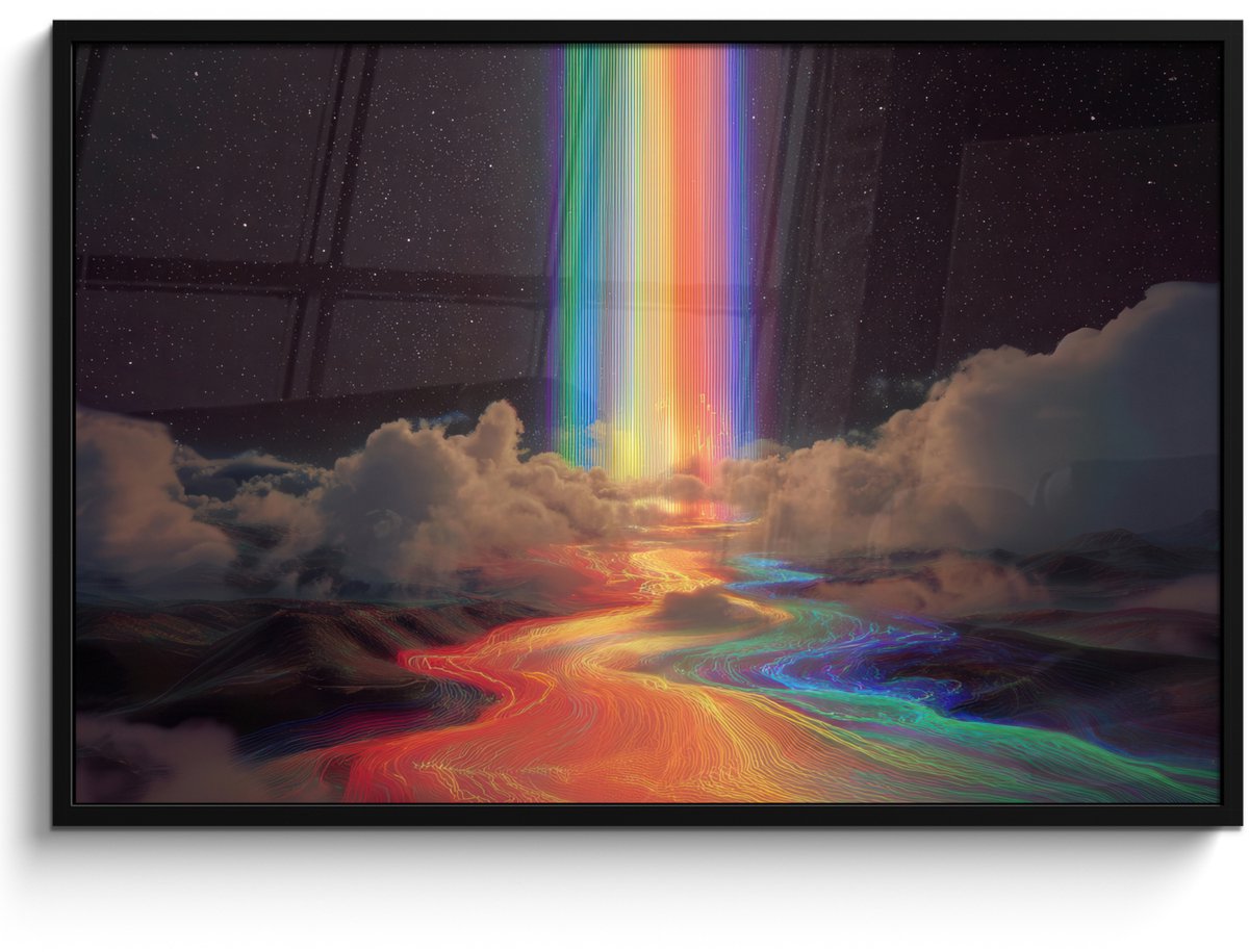 FrameYourWall Poster in lijst - Fotolijst 120x80 cm - Posters - Regenboog - Verticaal - Sterrenhemel - Wolken - Posterlijst zwart - Decoratie - Wanddecoratie woonkamer - Muurdecoratie slaapkamer Regenboog - Sterrenhemel - Wolken