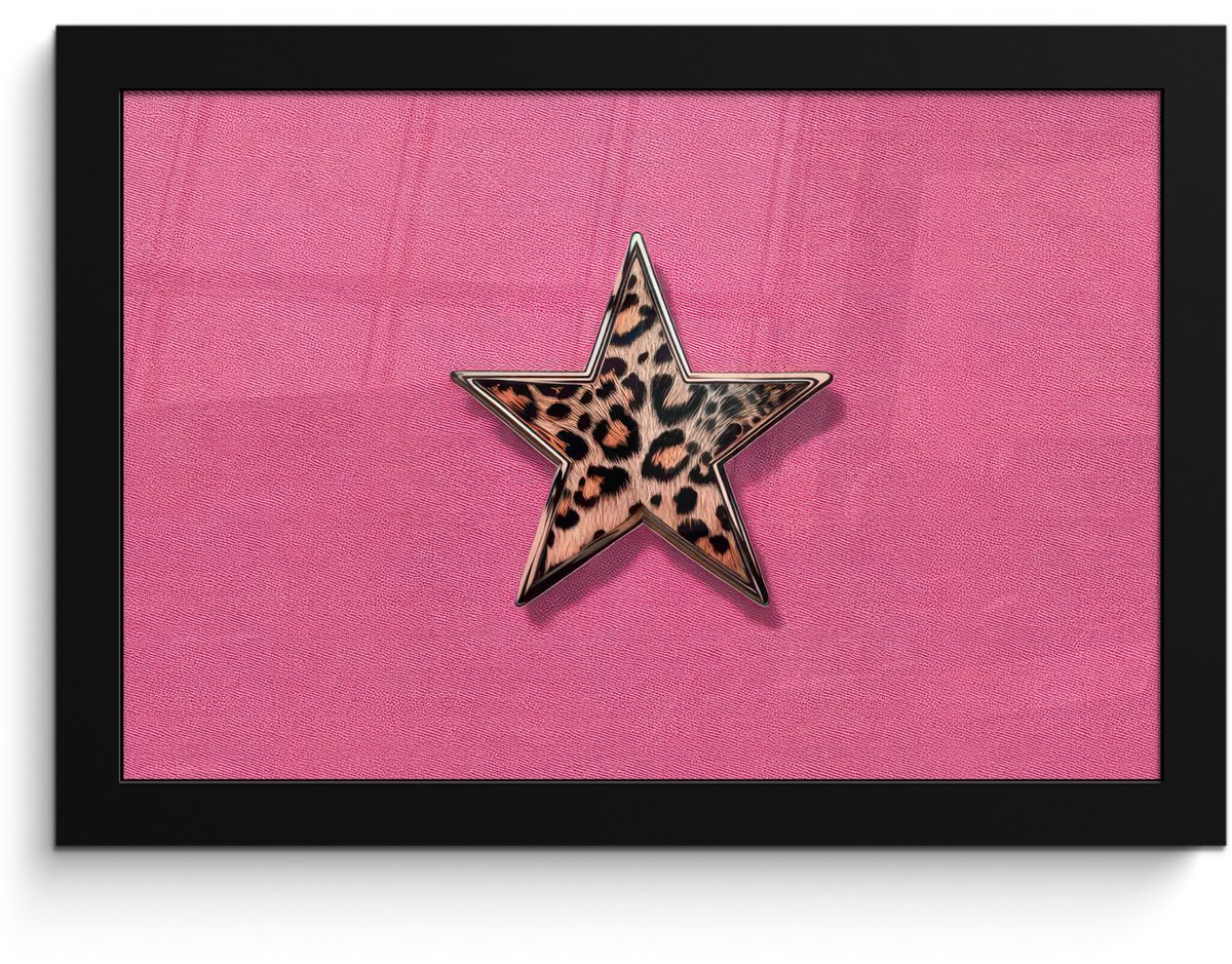 FrameYourWall Poster in lijst - Fotolijst 30x20 cm - Posters - Ster - Luipaard - Print - Roze - Posterlijst zwart - Decoratie - Wanddecoratie woonkamer - Muurdecoratie slaapkamer