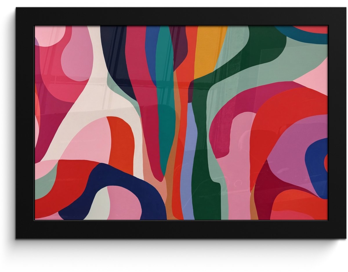 FrameYourWall Poster in lijst - Fotolijst 30x20 cm - Posters - Vormen - Bochten - Kleurrijk - Abstract - Posterlijst zwart - Decoratie - Wanddecoratie woonkamer - Muurdecoratie slaapkamer Abstract - Kleurrijk - Golven