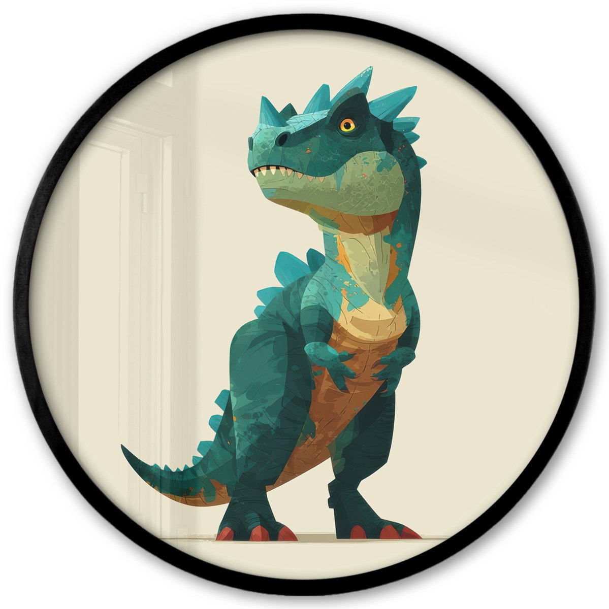 FrameYourWall Poster in lijst Rond - Fotolijst 40x40 cm - Posters - Stekels - Dino - Blauw - Gespierd - Ronde posterlijst zwart - Decoratie - Wanddecoratie woonkamer - Muurdecoratie slaapkamer