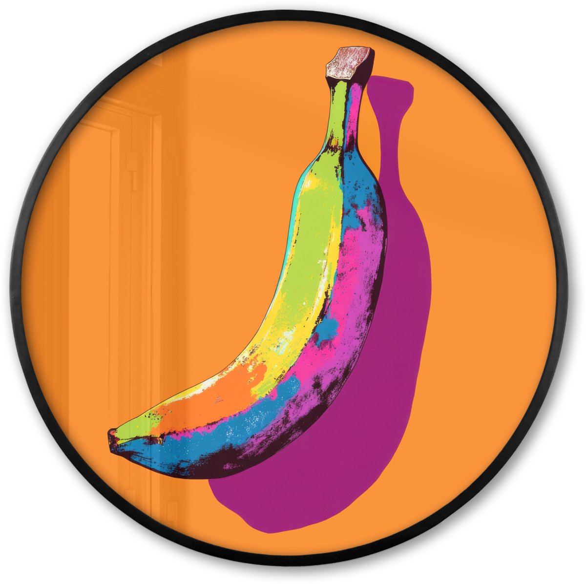 FrameYourWall Poster in lijst Rond - Fotolijst 60x60 cm - Posters - Felle kleuren - Banaan - popart - Ronde posterlijst zwart - Decoratie - Wanddecoratie woonkamer - Muurdecoratie slaapkamer