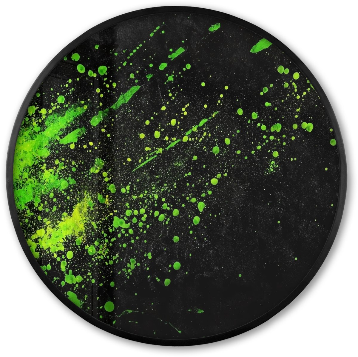 FrameYourWall Poster in lijst Rond - Fotolijst 60x60 cm - Posters - Gaming - Spetters - Groen - Chaotisch - Groen - Ronde posterlijst zwart - Decoratie - Wanddecoratie woonkamer - Muurdecoratie slaapkamer