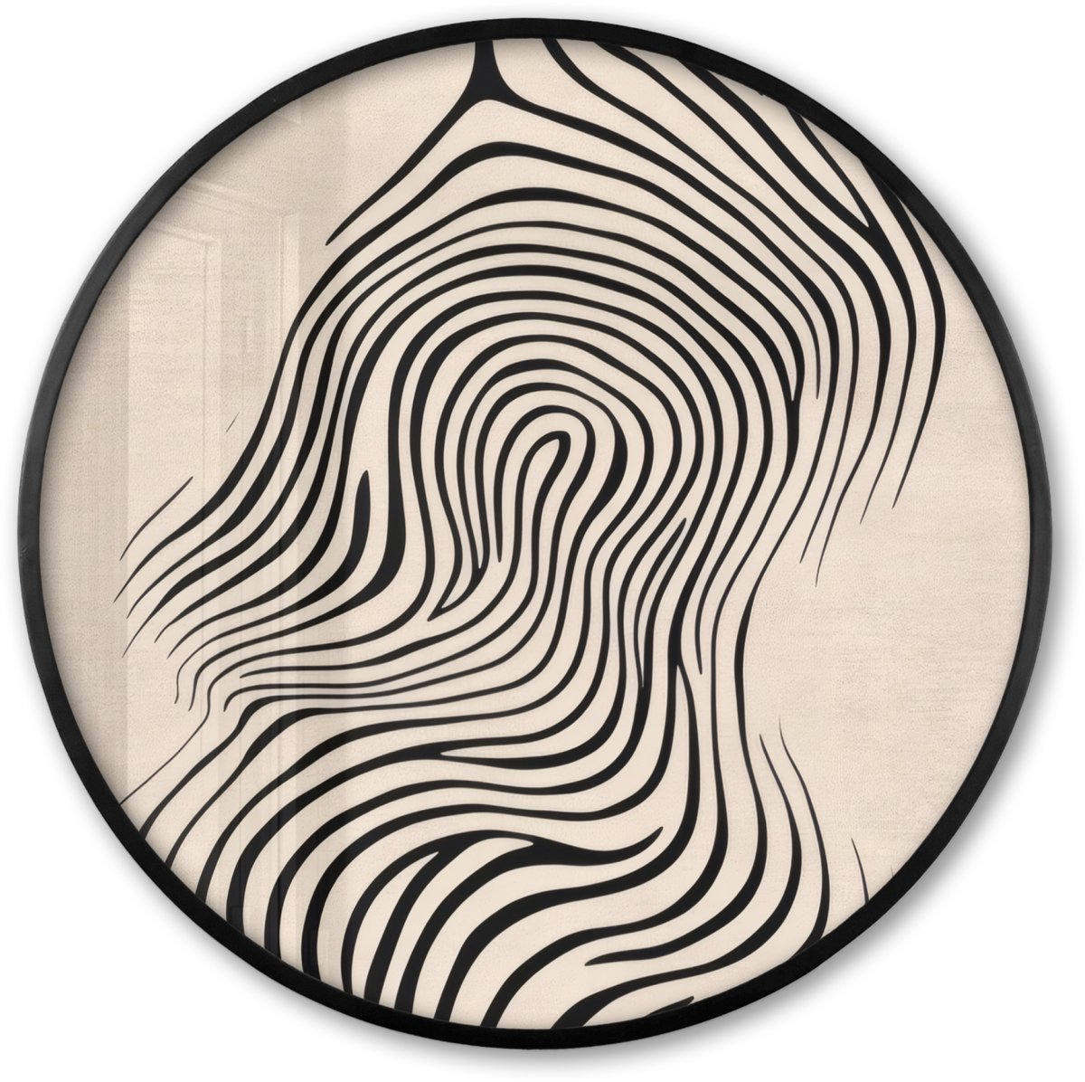 FrameYourWall Poster in lijst Rond - Fotolijst 60x60 cm - Posters - Lijnen - Abstract - Golvend - Zwart - Ronde posterlijst zwart - Decoratie - Wanddecoratie woonkamer - Muurdecoratie slaapkamer