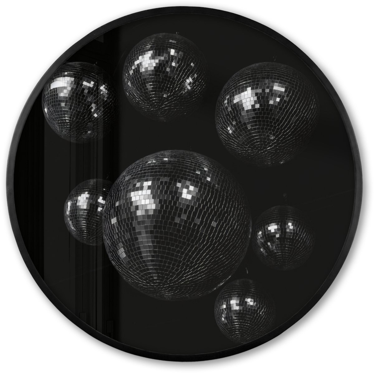 FrameYourWall Poster in lijst Rond - Fotolijst 80x80 cm - Posters - Discoballen - Minimalistisch - Zwart - Ronde posterlijst zwart - Decoratie - Wanddecoratie woonkamer - Muurdecoratie slaapkamer