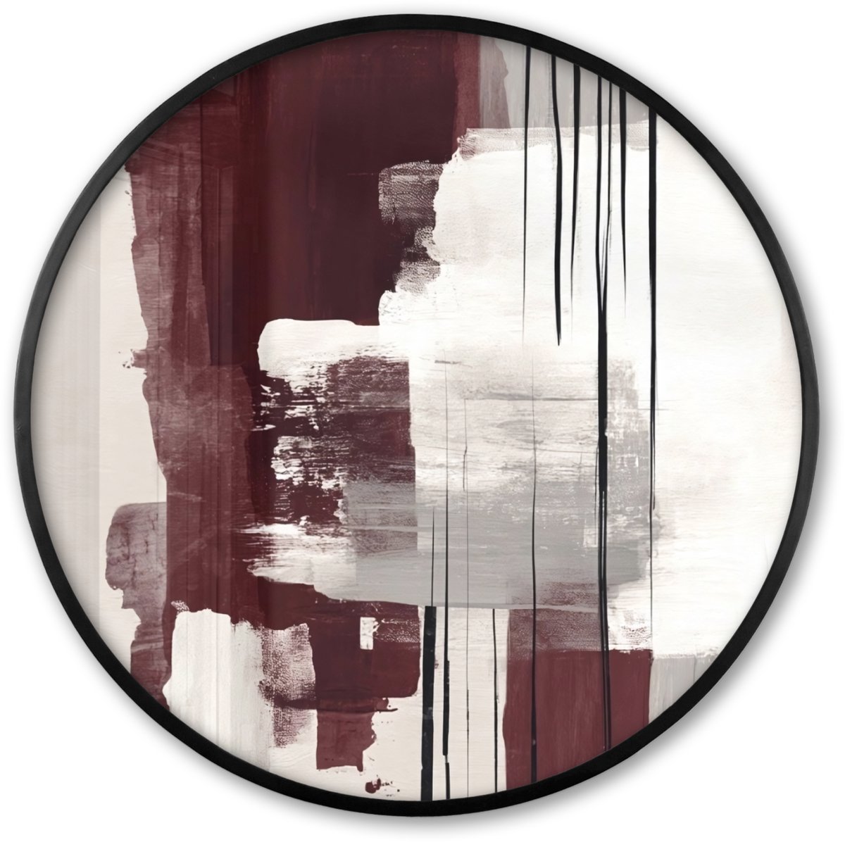 FrameYourWall Poster in lijst Rond - Fotolijst 80x80 cm - Posters - Penseelstreken - Abstract - Lijnen - Rood - Ronde posterlijst zwart - Decoratie - Wanddecoratie woonkamer - Muurdecoratie slaapkamer
