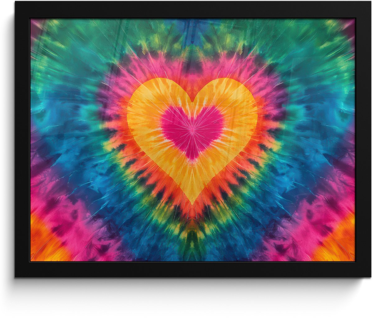 FrameYourWall Poster in lijst - Fotolijst 40x30 cm - Posters - Hart - Tie Dye - Kleurrijk - Posterlijst zwart - Decoratie - Wanddecoratie woonkamer - Muurdecoratie slaapkamer Multicolor
