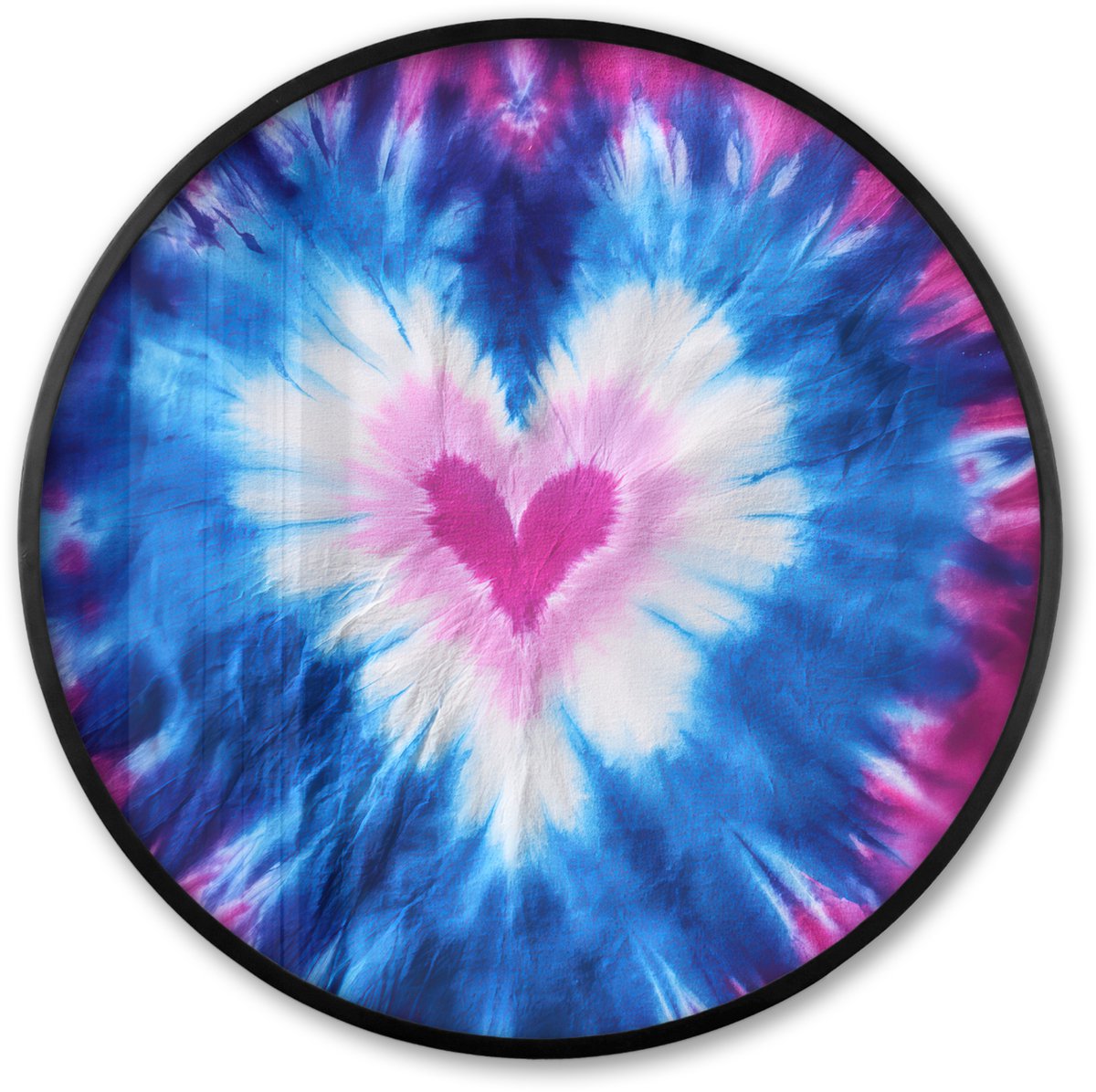FrameYourWall Poster in lijst Rond - Fotolijst 60x60 cm - Posters - Hartvormig - Tie dye - Paars - Ronde posterlijst zwart - Decoratie - Wanddecoratie woonkamer - Muurdecoratie slaapkamer Tie dye - Hartvormig