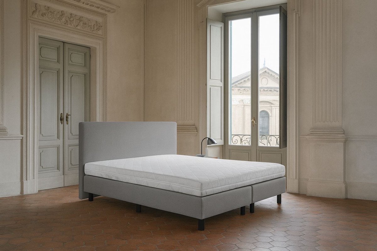 Boxspring Vendita vlak 120x190 cm Luxe Pocketvering Stof grijs Gratis 2x Hoofdkussens