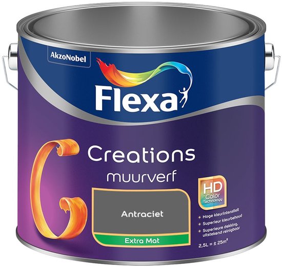 Flexa - Creations Muurverf Extra Mat - Antraciet - Mengverf - 2.5 L