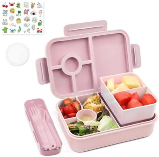 PromoHome Kinder Lunchbox Set - 3-delig Lekdichte Bento Box met 4 Vakken, 1300 ml Capaciteit, Vaatwasmachine- en Magnetronbestendig, Ideaal voor School en Werk
