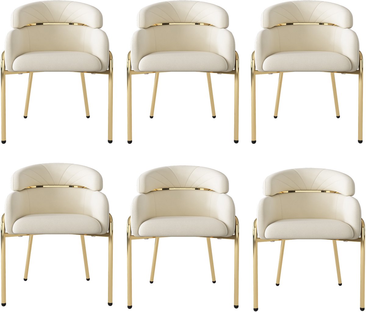 Merax Eetkamerstoelen Set van 6 - Fluwelen Bekleding - Luxe Stoelen met Metalen Poten - Beige
