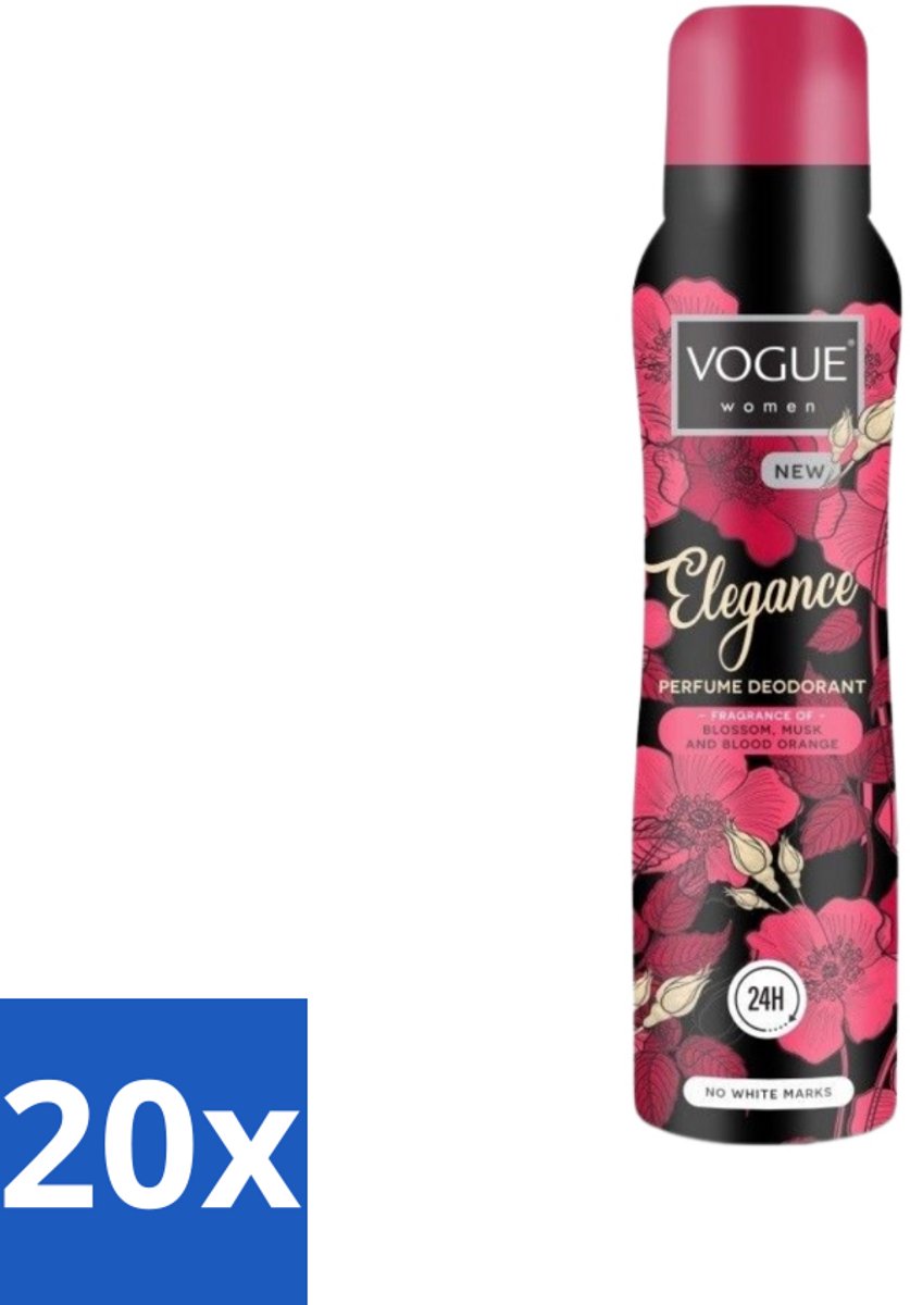 20 x Vogue Elegance Parfum Deodorant 150 ml - Deodorant - Parfum Deodorant - 24 Uur Bescherming - Geur Tegen Zweet - Bloesem Geur