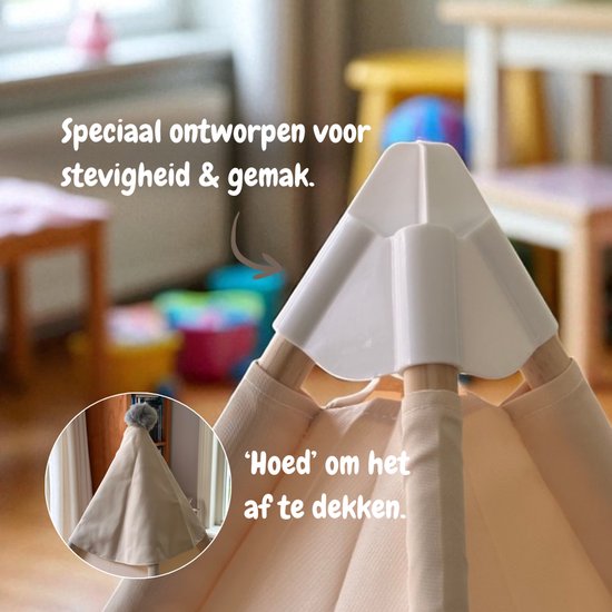 ToyStreet Tipi Tent Kinderen - Eenvoudig Opzetten - Speeltent - incl. Anti-Slip Mat & Verlichting - Crème — afbeelding 2