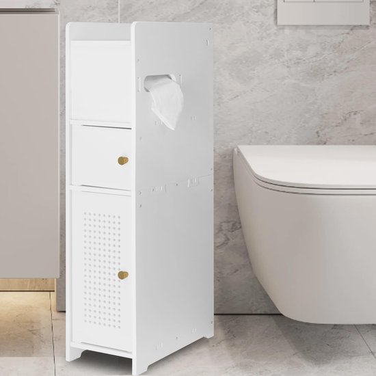 COSTWAY Badkamerkast, niskast met zijdelingse toiletpapierhouder en COSTWAY Badkamerkast, niskast met zijdelingse toiletpapierhouder en