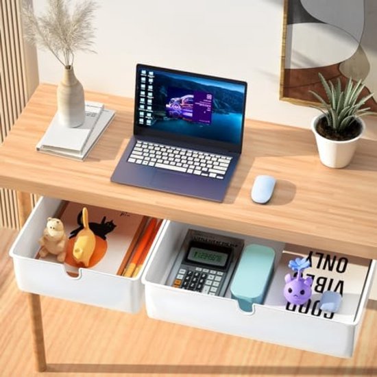 PromoHome Tiroir de rangement sous bureau, organisateur auto-adhésif en 2 pièces pour bureau