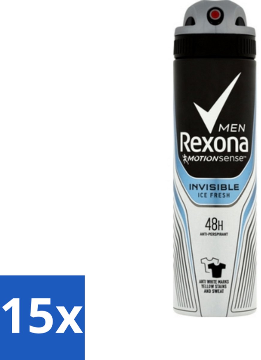 15 x Rexona Men - Invisible Ice Fresh - Deodorant Spray - 150 ml - Deodorant Spray - Zweetbescherming - Lichaamsgeur - Mannelijke Deodorant - Frisheid