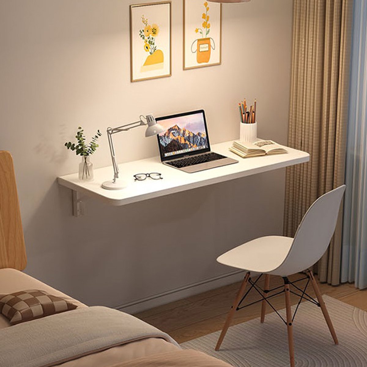 PIPIPOXER Wandtafel, opklapbare tafel, keukentafel, bureau, eettafel, opvouwbaar, 60x30cm, Wit