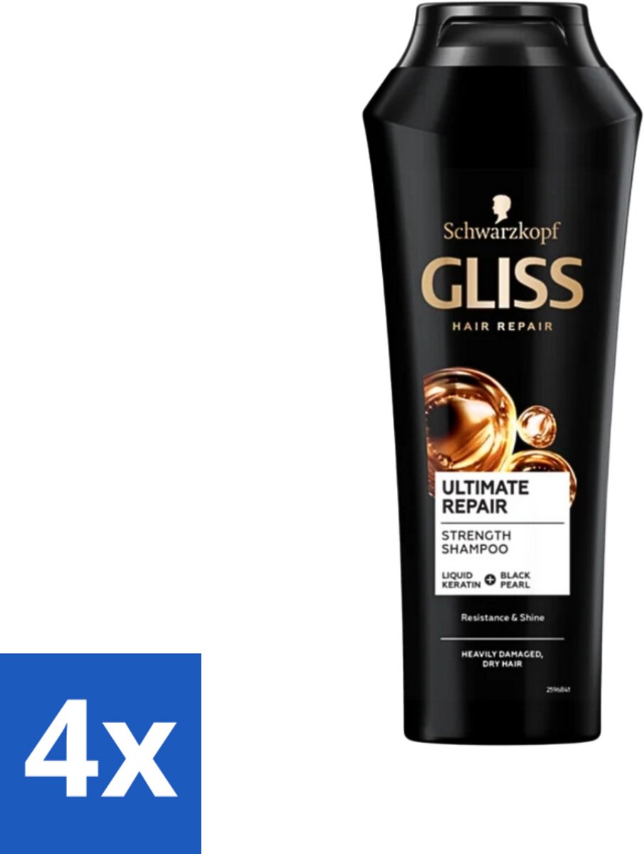 4 x Gliss - Shampoo - Ultimate Repair - Voor Intensief Herstel - 250 ml - Haarherstel - Beschadigd Haar - Droge Haren - Haarversterking - Glans Shampoo