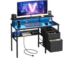 Fubzz Gaming bureau met lades - Computertafel met monitorstandaard en LED verlichting - Inclusief stopcontacten - 55x120x90 cm