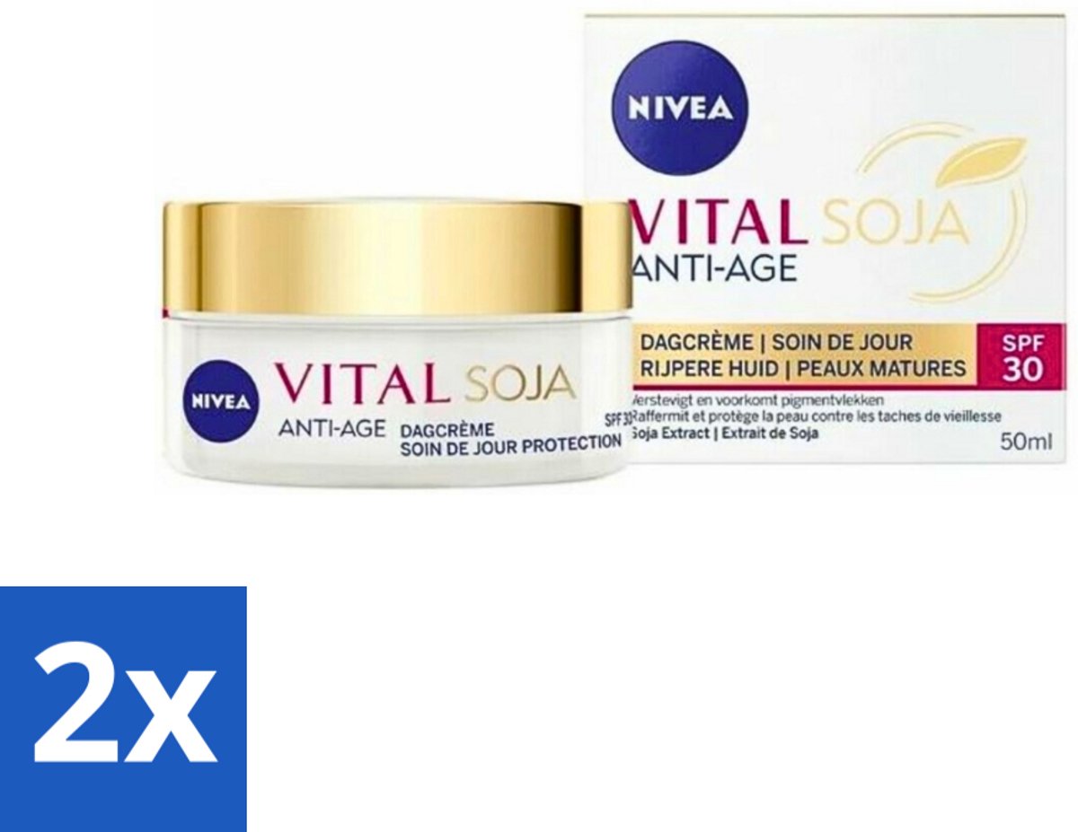 2 x NIVEA - VITAL Soja Dagcrème - Beschermende Anti-Veroudering Crème - Voor rijpe huid - SPF 30 - Met Soja-extract - 50 ml - Nivea Dagcrème - Anti-age Crème - Rimpelcrème - Soja-extract - Beschermende Dagcrème