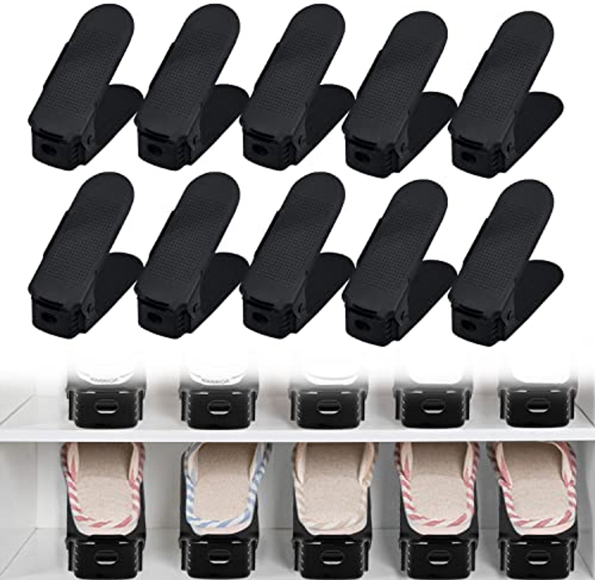Verstelbaar schoenenrek voor 10 paar - Ruimtebesparend, Antislip & 3 Hoogte-instellingen