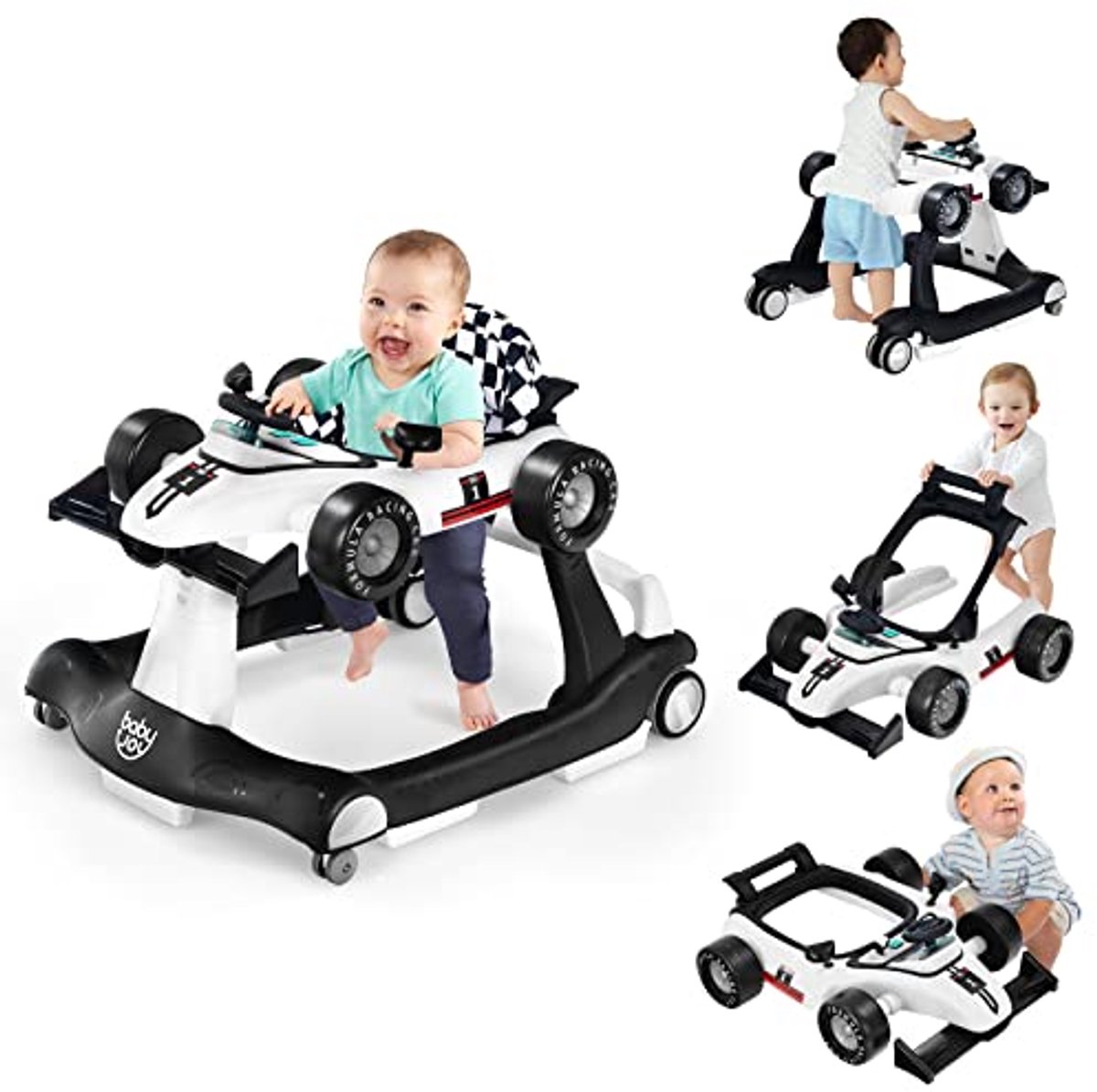 Image of 4-in-1 Babyloopwagen met Licht en Muziek - Hoogte Verstelbare Kinderen Wandelen Autovormig