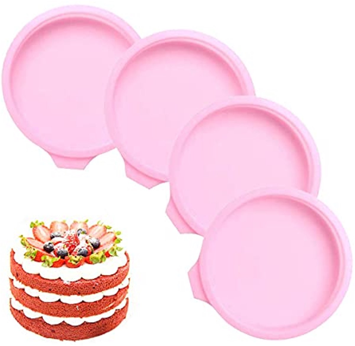 Gelaagde Cakevormen Set van 4 - 15 cm Siliconen Bakvormen met Antiaanbaklaag