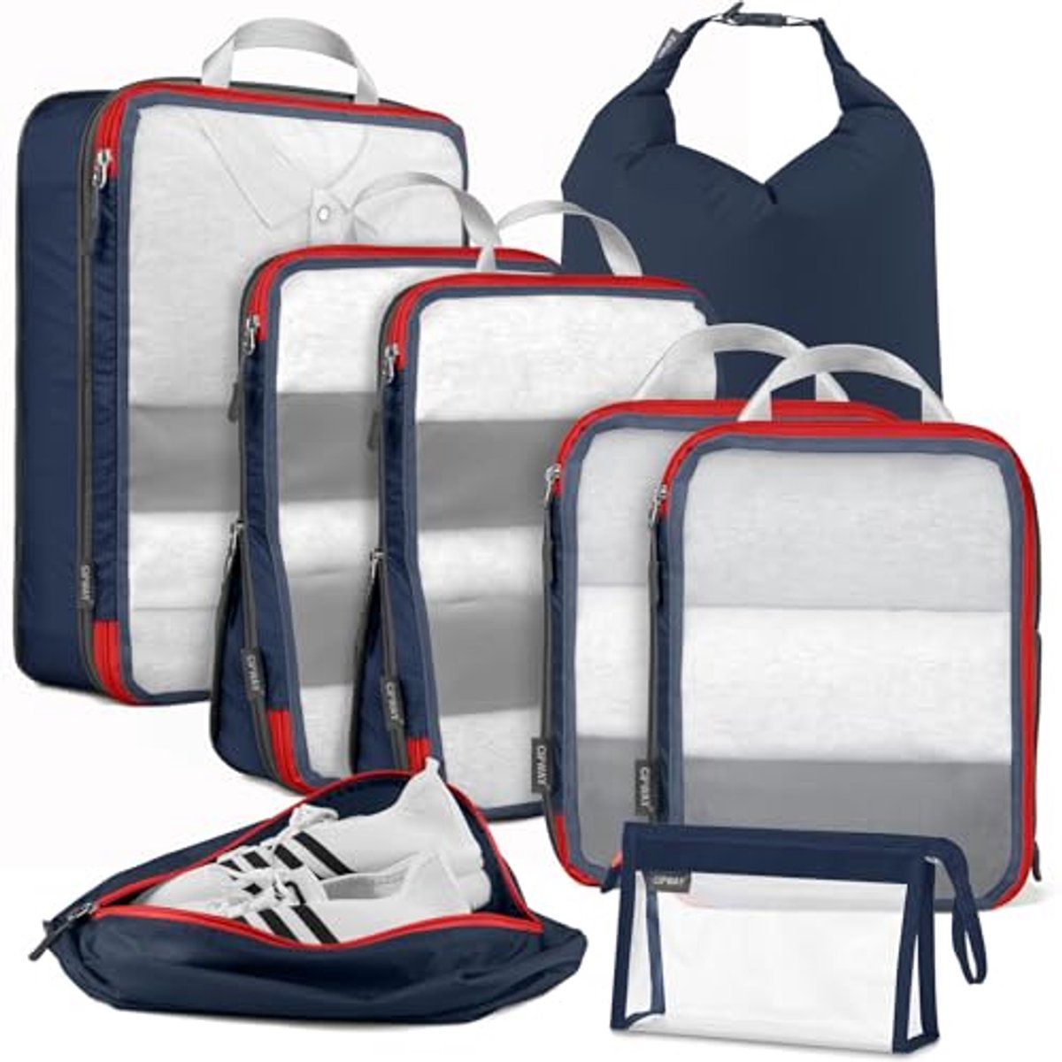 Compressie Reisverpakkingskubussen - Lichtgewicht Organizers voor Koffers en Rugzakken (8 Stuks, Blauw)