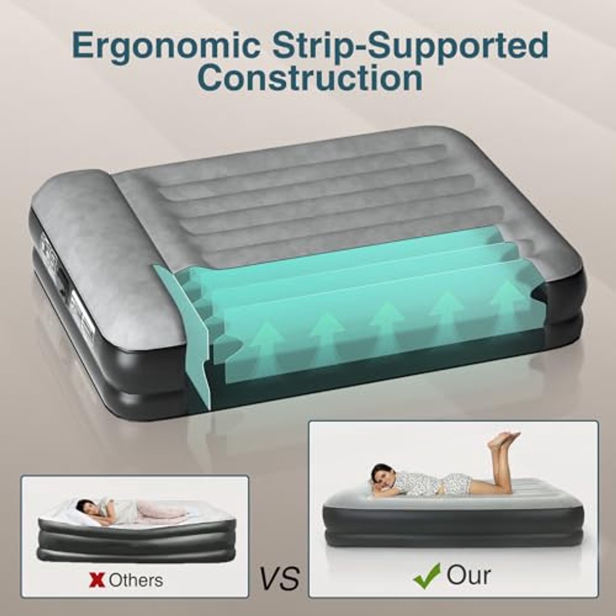 Queen Size Luchtmatras met Ingebouwde Pomp en Ergonomisch Ontwerp