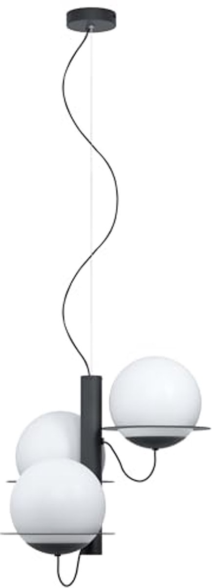 Moderne Hanglamp met 3 Lichtpunten in Staal en Glas - Zwart, Wit, Opaalmat - Eettafel en W