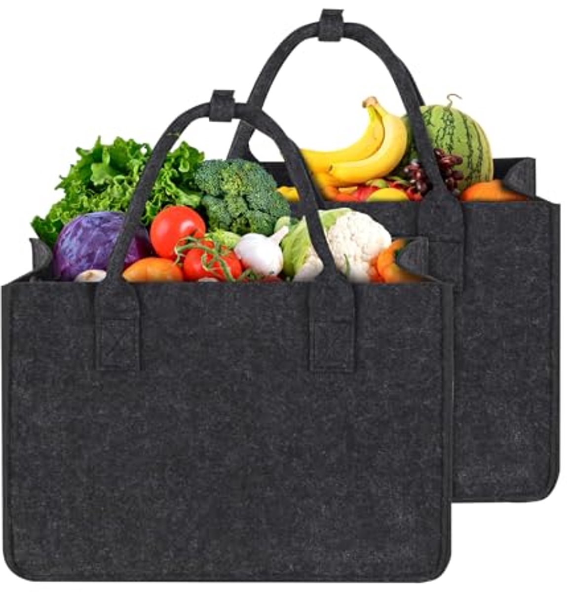 Grote Vilten Tas - Boodschappenmand, Opvouwbare Shopper 40 x 27 x 27 cm - Set van 2