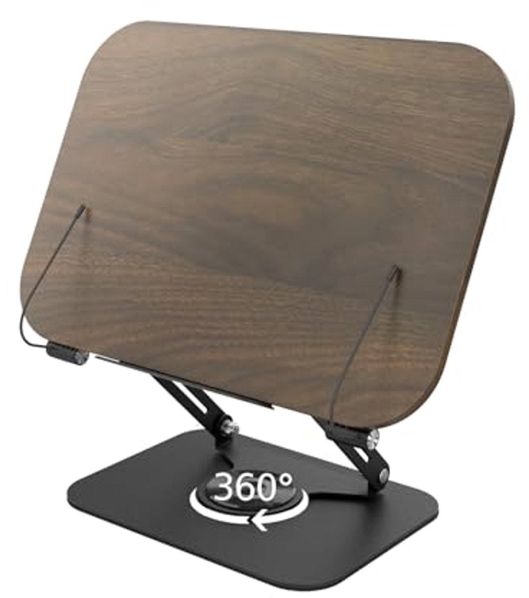 Houten Boekenstandaard met 360° Draaibare Basis - Inklapbare en Draagbare Leesstandaard