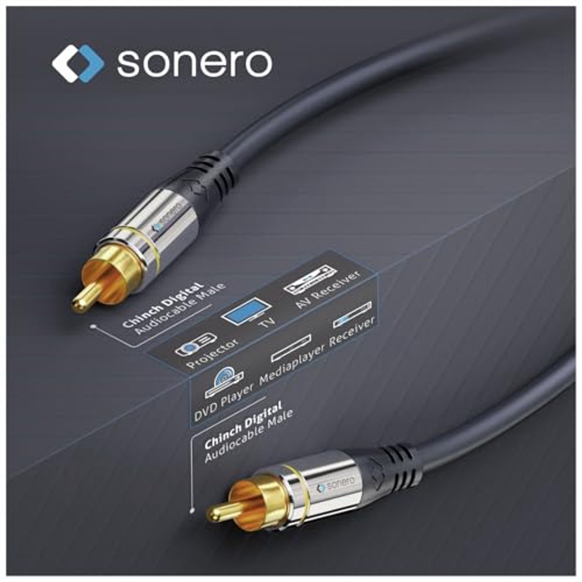 Premium 2m RCA-kabel, cinch-stekker naar cinch-stekker, voor subwoofers, versterkers en AV-ontvangers