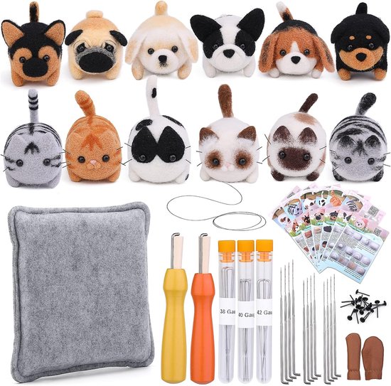Naaldvilten Startset - 12 Dieren Pakket - Complete DIY Vilt Kit - Wol En Accessoires - Met Video Handleiding - Beginners Vriendelijk