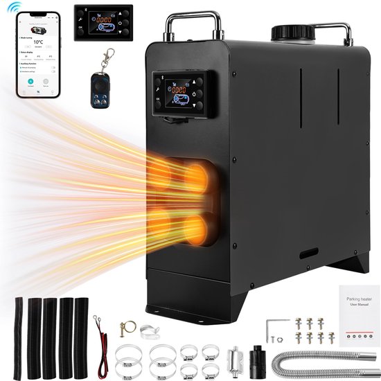 BougeRV 5kW Dieselheizung mit Timer Leiser Kraftstoffpumpe FB/App-Steuerung LCD Display Auto Standheizung Diesel 12/24V 220V All-in-One Schraubbares Abgasrohr Auslaufschutz für Werkstatt Zelt PKW LKW